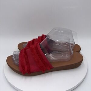 FitFlop Women's Size 10 Red Sola Fringe Slip On Sandals Vacation Summer Preppy